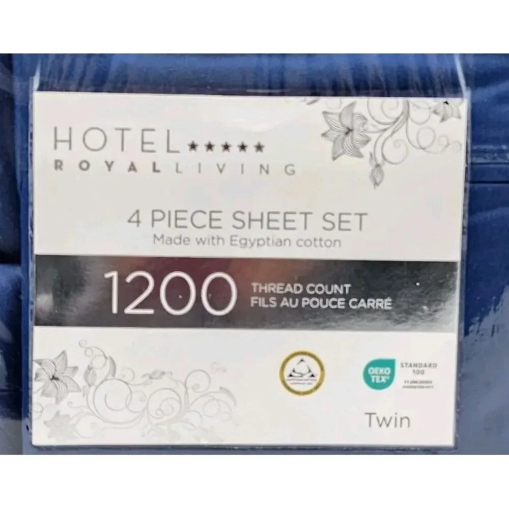 Hotel Royal Living Twin Navy Blue Sheet Set x4 1200 Thread Count Egyptian Cotton
